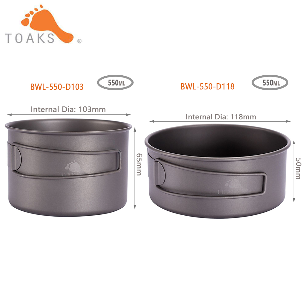 Camping Cooking Utensils Kit - TOAKS BWL-550 Camping Titanium Bowl with