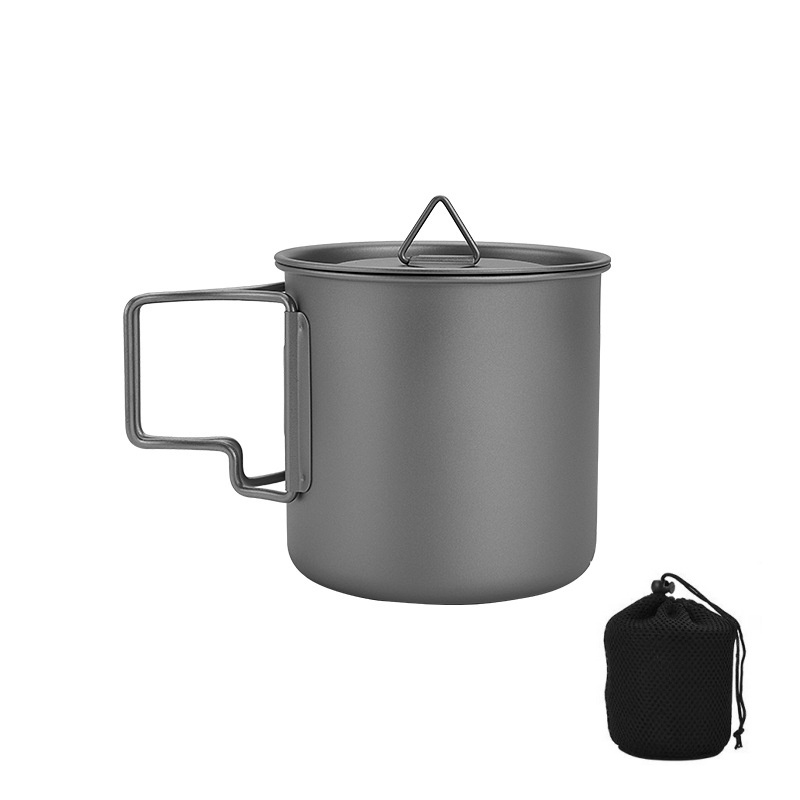 Camping Cooking Set Stainless Steel - Titanium Camping Mug with Folding Handle
