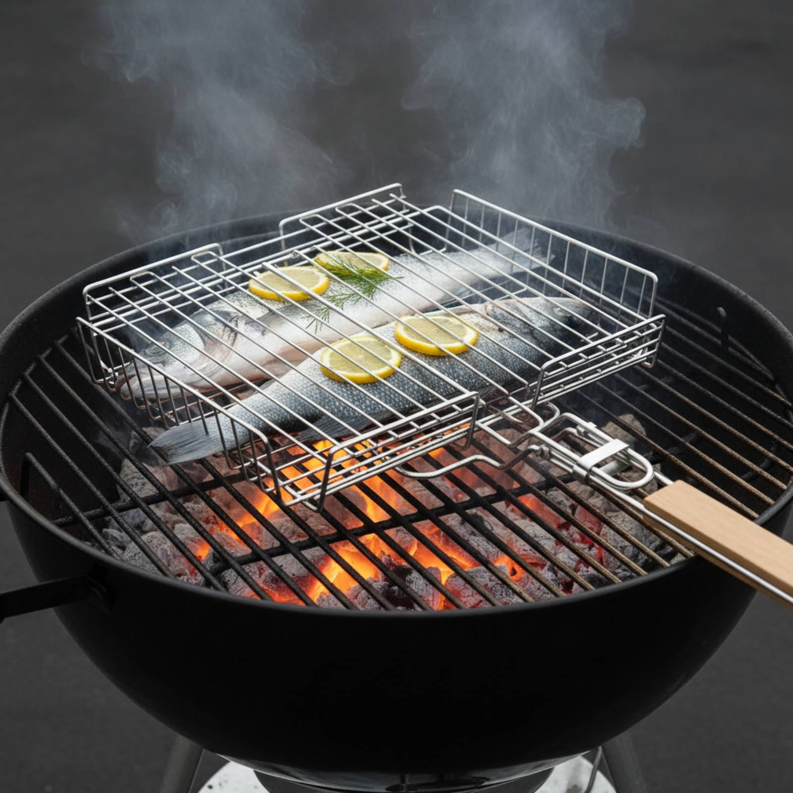 Camping Cooking Gear - Wood Handle Grill Basket Portable Folding