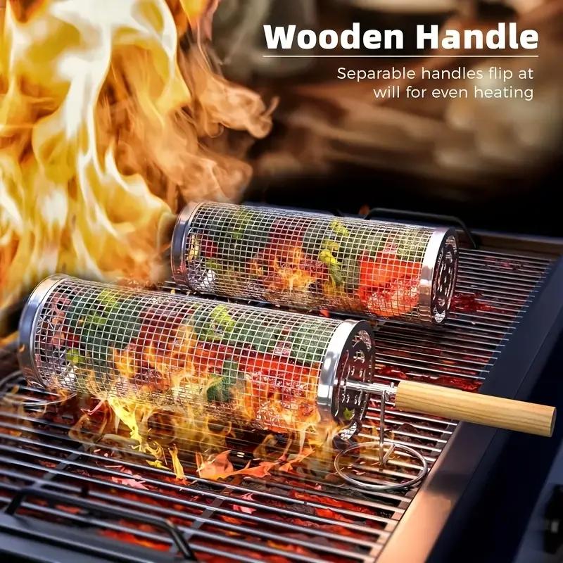 Camping Cooking Area - Stainless Steel BBQ Grill Basket, Round