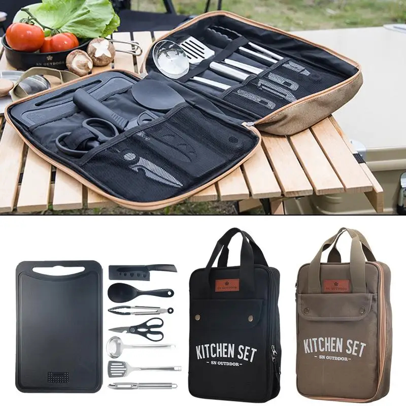 Camping Cooking Set Stainless Steel - 8pcs Camping Kitchen Cookware Set Portable
