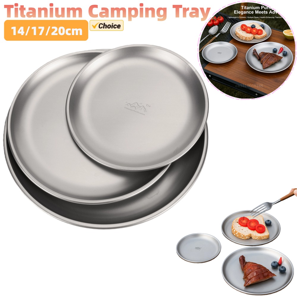 Camping Cooking Set Stainless Steel - 14/17/20cm Titanium Camping Plate 1/3Pcs Camping