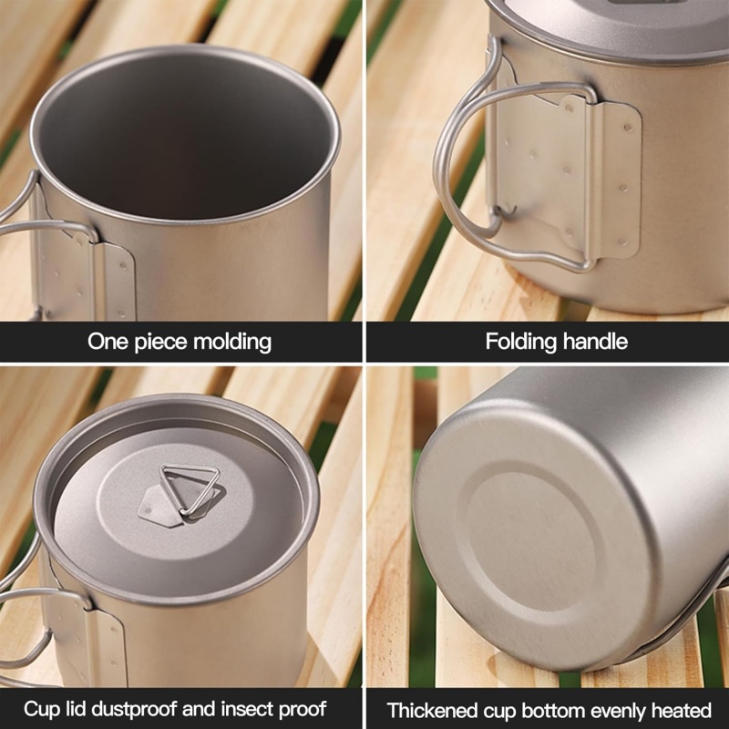 Titanium Camping Mug with Fold - Camping Cooking Set Stainless Steel 评论和价格