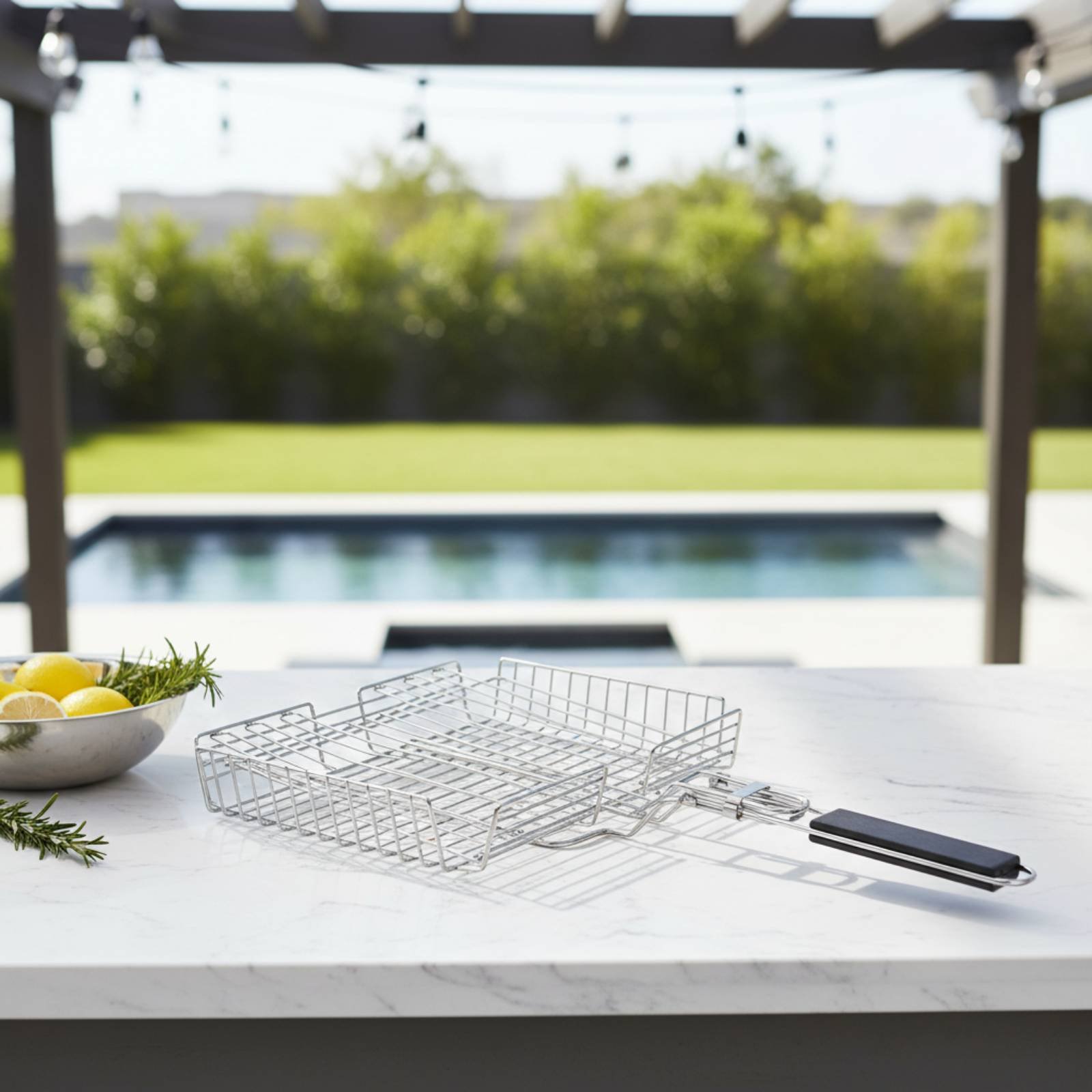 Wood Handle Grill Basket Porta - Camping Cooking Gear 评论和价格