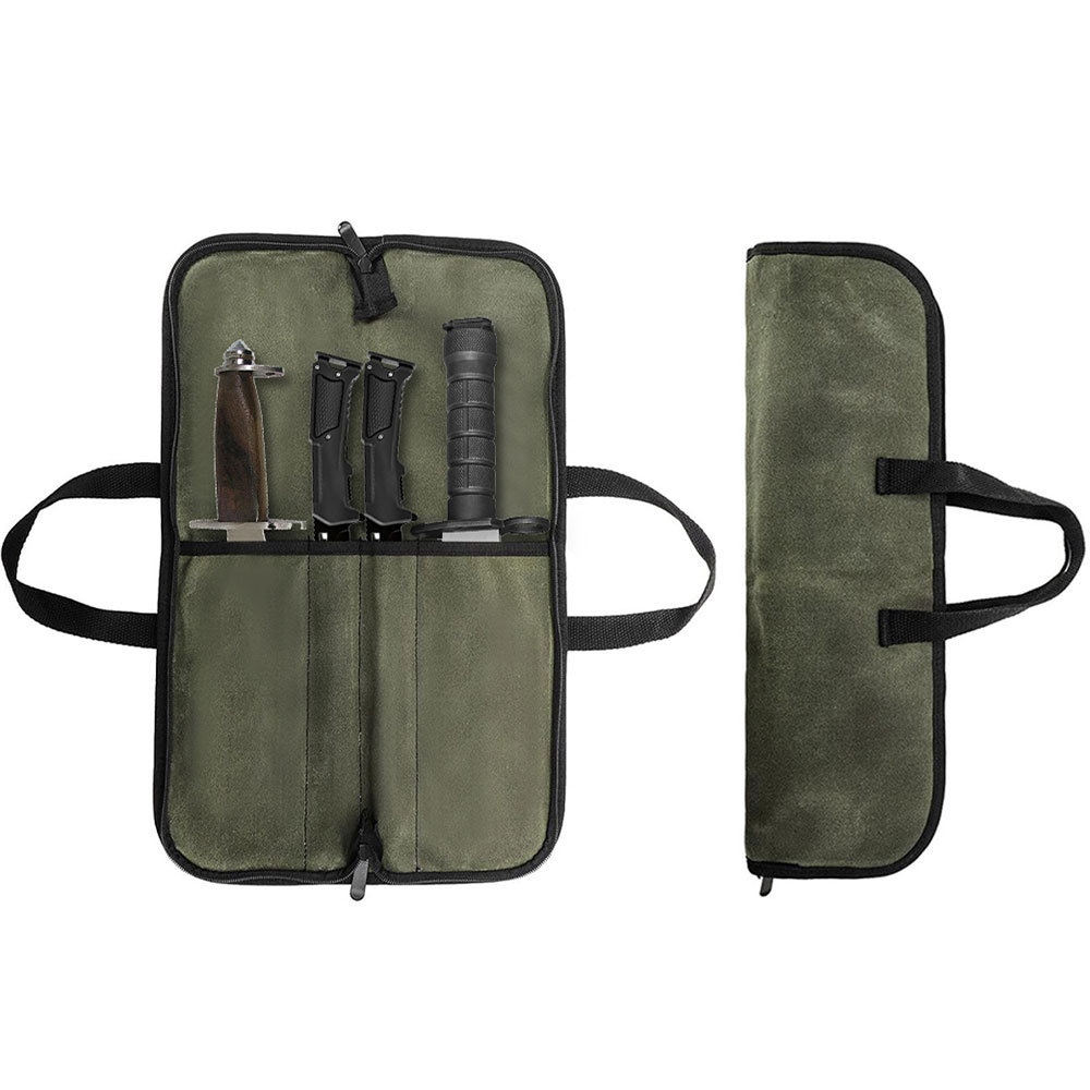 Waxed Canvas Knife Roll Bag Mu - Camping Cooking Organizer 评论和价格