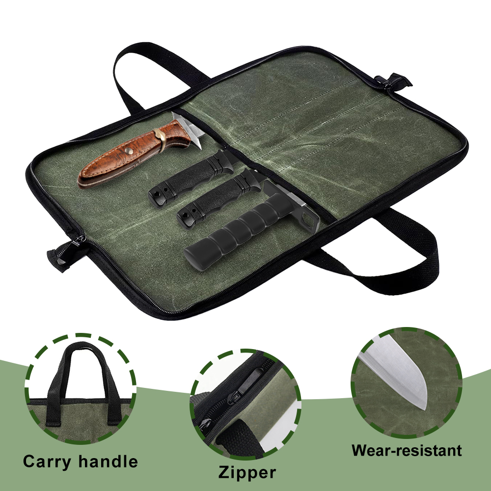 Waxed Canvas Knife Roll Bag Mu - Camping Cooking Organizer 评论和价格