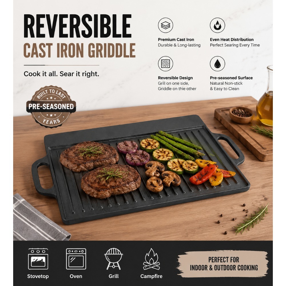 Pre-Seasoned Cast Iron Griddle - Skillet Cast Iron Camp 评论和价格