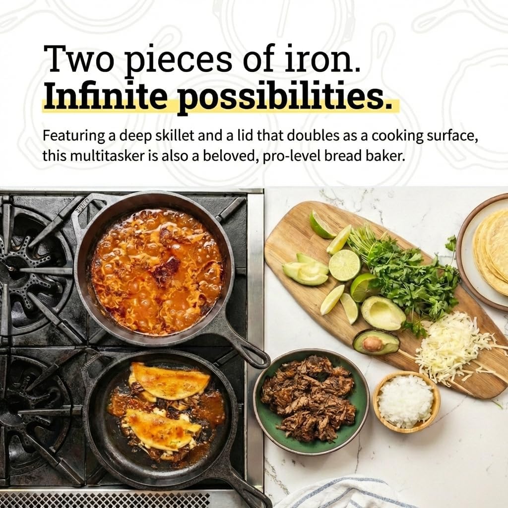 2-in-1 Cast Iron Combo Cooker: - Skillet Cast Iron Camp 评论和价格