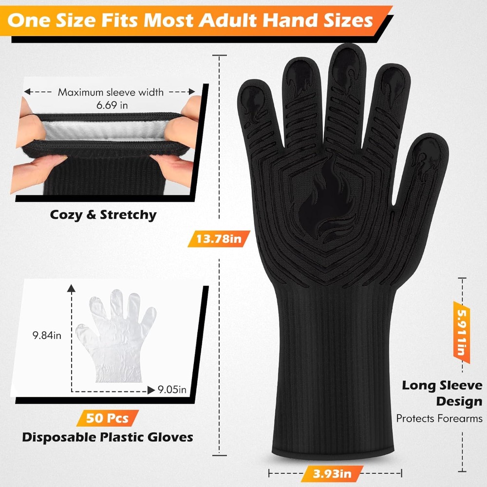 BBQ Gloves, 1472°F Heat Resist - Camping Cooking Area 评论和价格